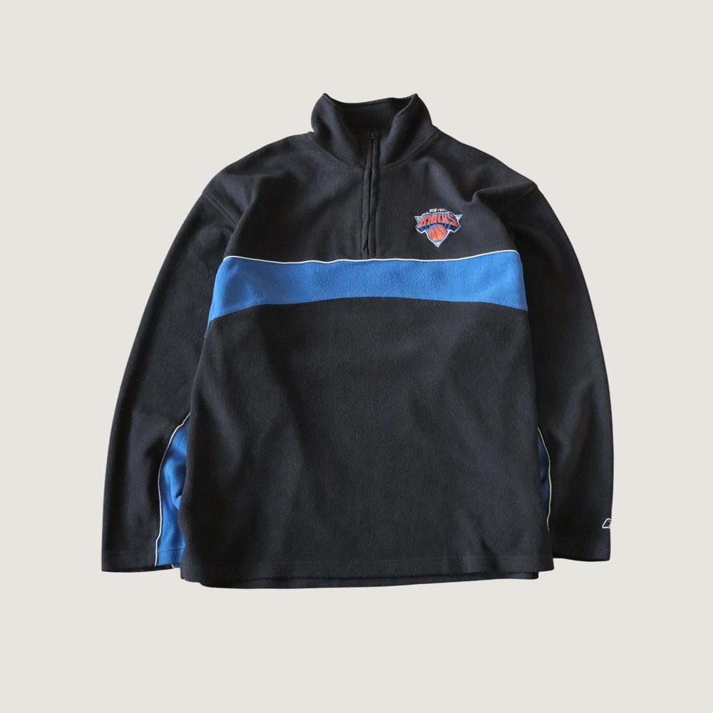 Reebok New York Knicks Quarter Zip Fleece Pullover Black Blue NBA Size 2XL Y2K